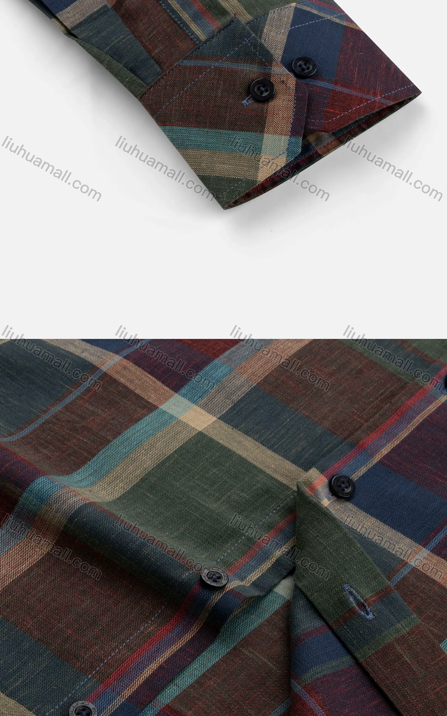 Wholesale Men's Slim Fit Button Down Collar Long Sleeve Colorblock Plaid Print Shirts - Liuhuamall