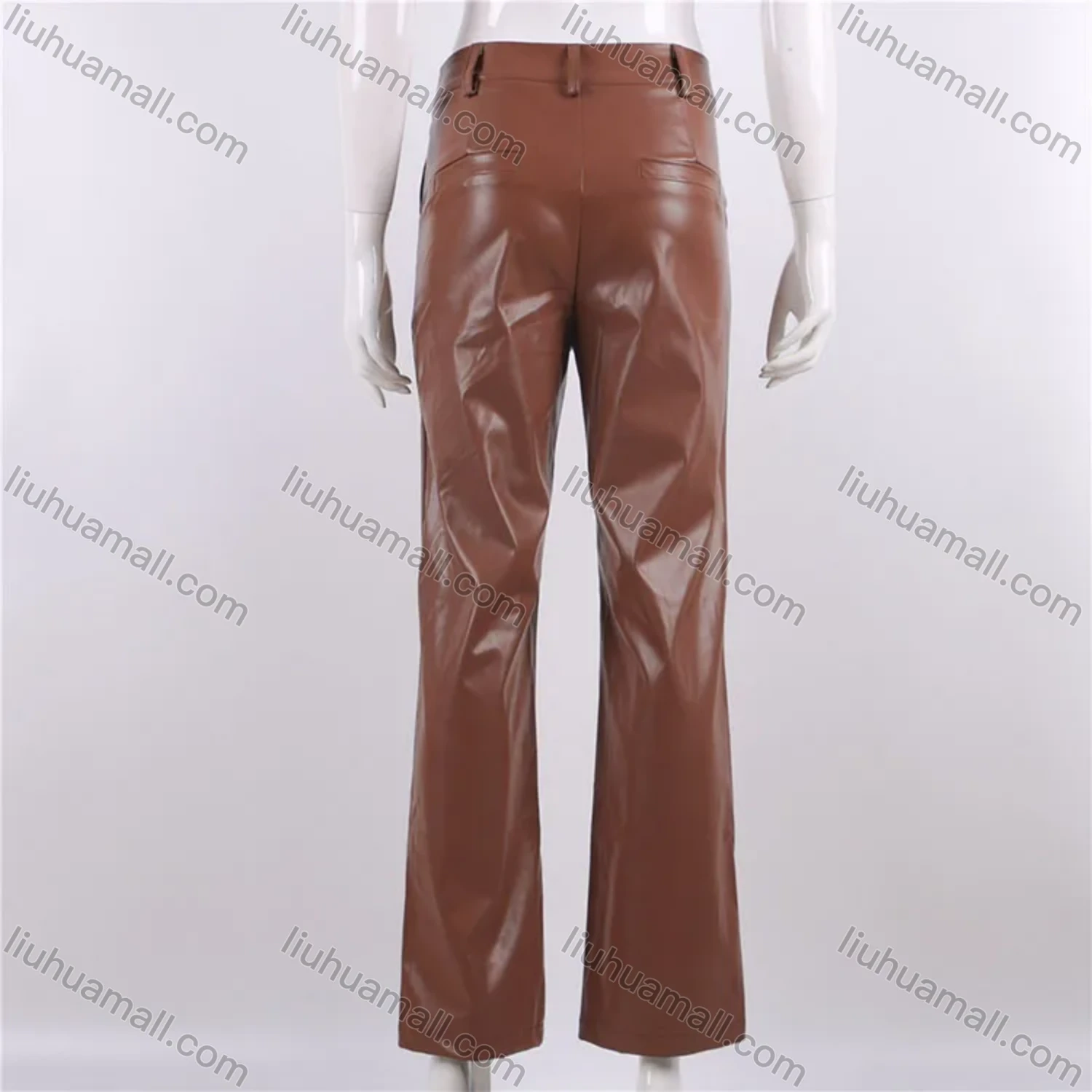 Wholesale Women's Casual Plain High Waist PU Leather Wide Leg Pants S050# - Liuhuamall