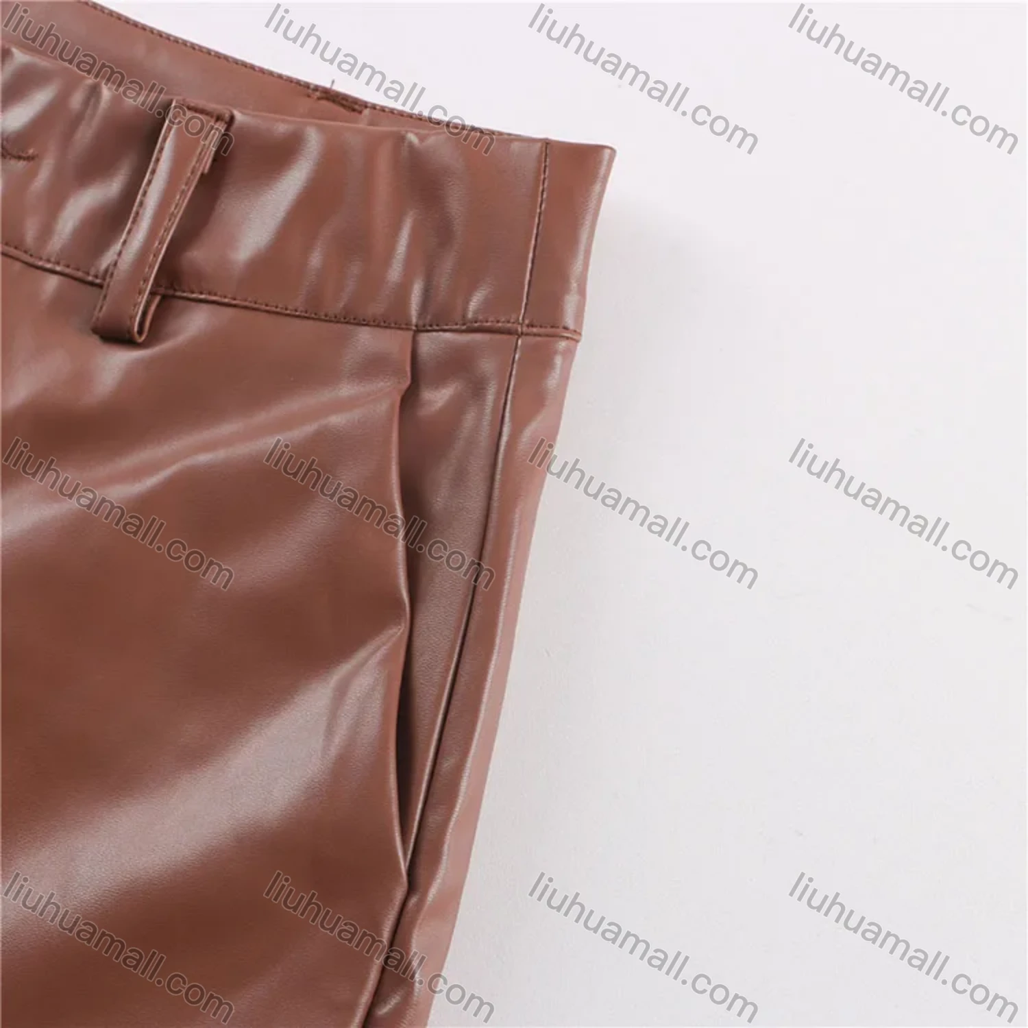 Wholesale Women's Casual Plain High Waist PU Leather Wide Leg Pants S050# - Liuhuamall