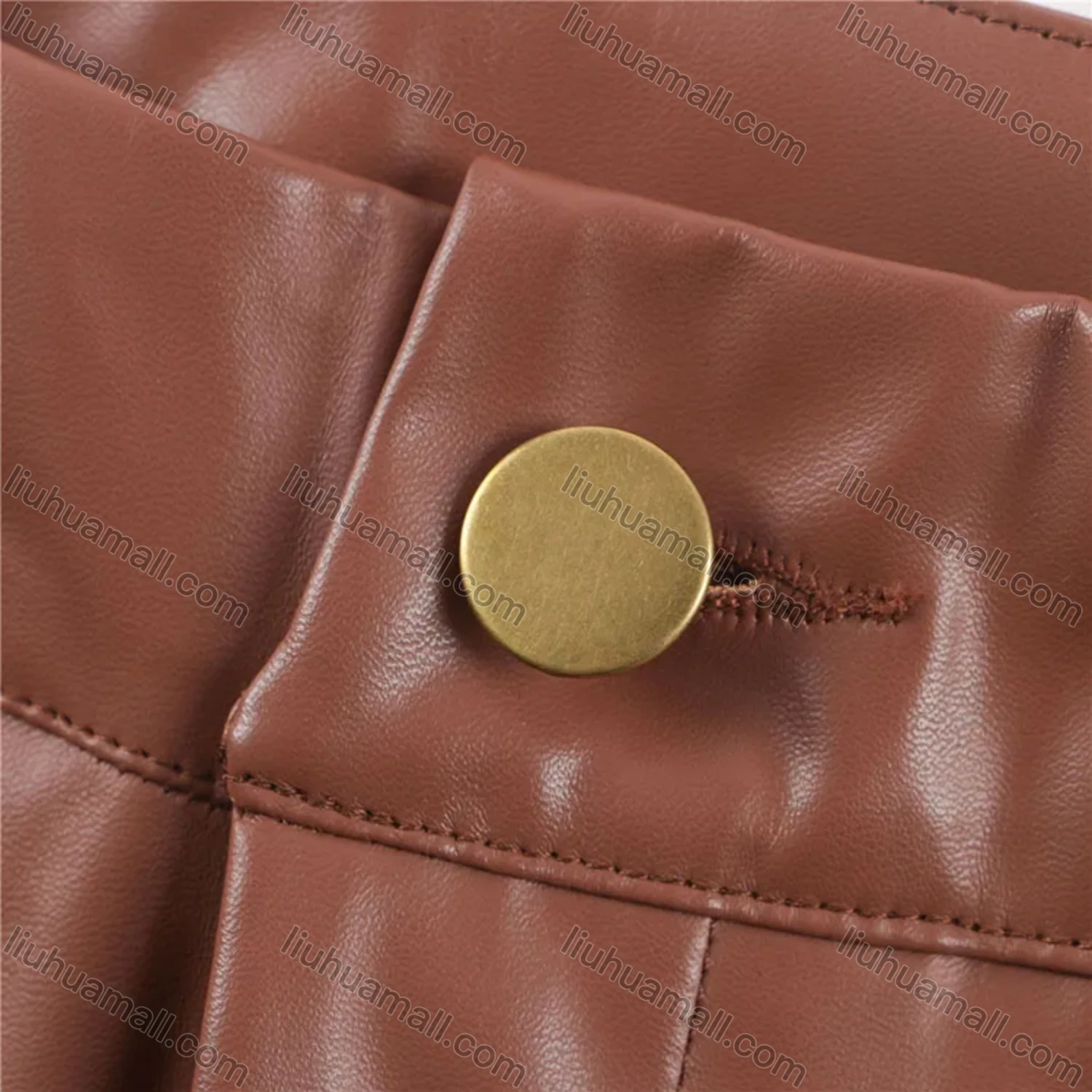 Wholesale Women's Casual Plain High Waist PU Leather Wide Leg Pants S050# - Liuhuamall