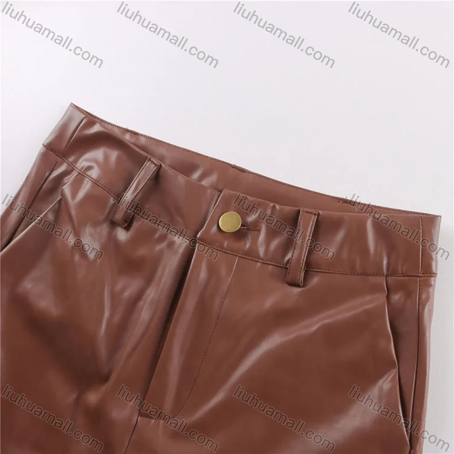 Wholesale Women's Casual Plain High Waist PU Leather Wide Leg Pants S050# - Liuhuamall