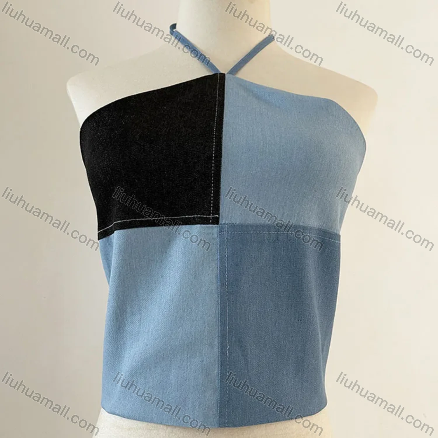Wholesale Women's Sexy Splicing Colorblock Lace Up Backless Halter Top T0523# - Liuhuamall