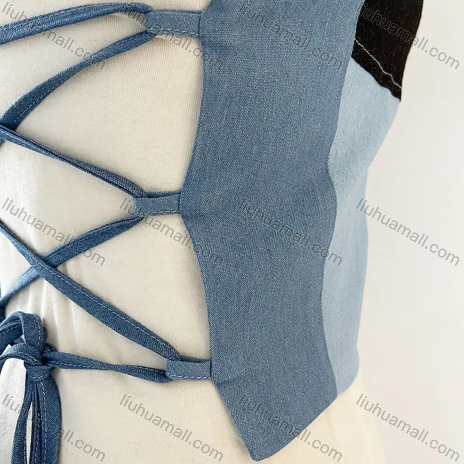 Wholesale Women's Sexy Splicing Colorblock Lace Up Backless Halter Top T0523# - Liuhuamall