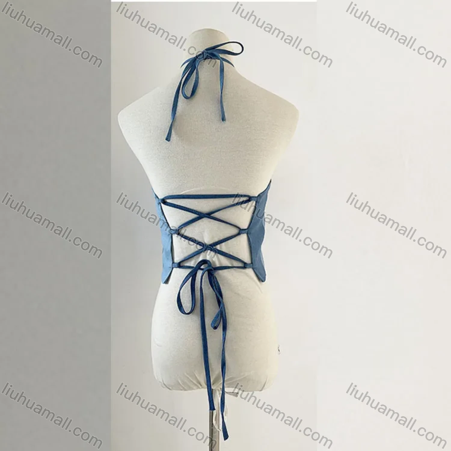 Wholesale Women's Sexy Splicing Colorblock Lace Up Backless Halter Top T0523# - Liuhuamall