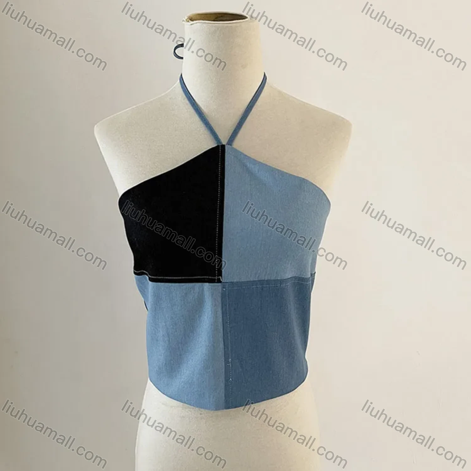 Wholesale Women's Sexy Splicing Colorblock Lace Up Backless Halter Top T0523# - Liuhuamall