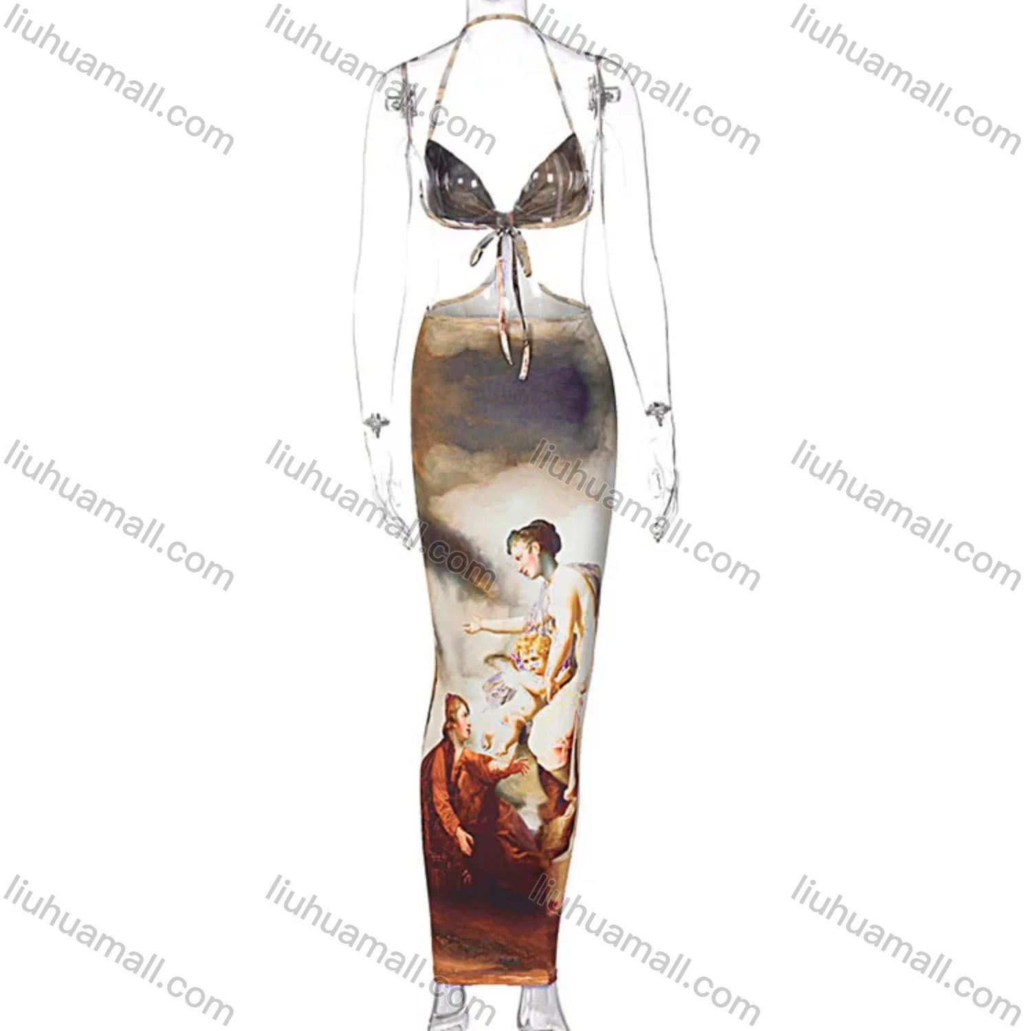 Wholesale Women's Sexy Graphic Halter Cut Out Maxi Dress D093346X# - Liuhuamall