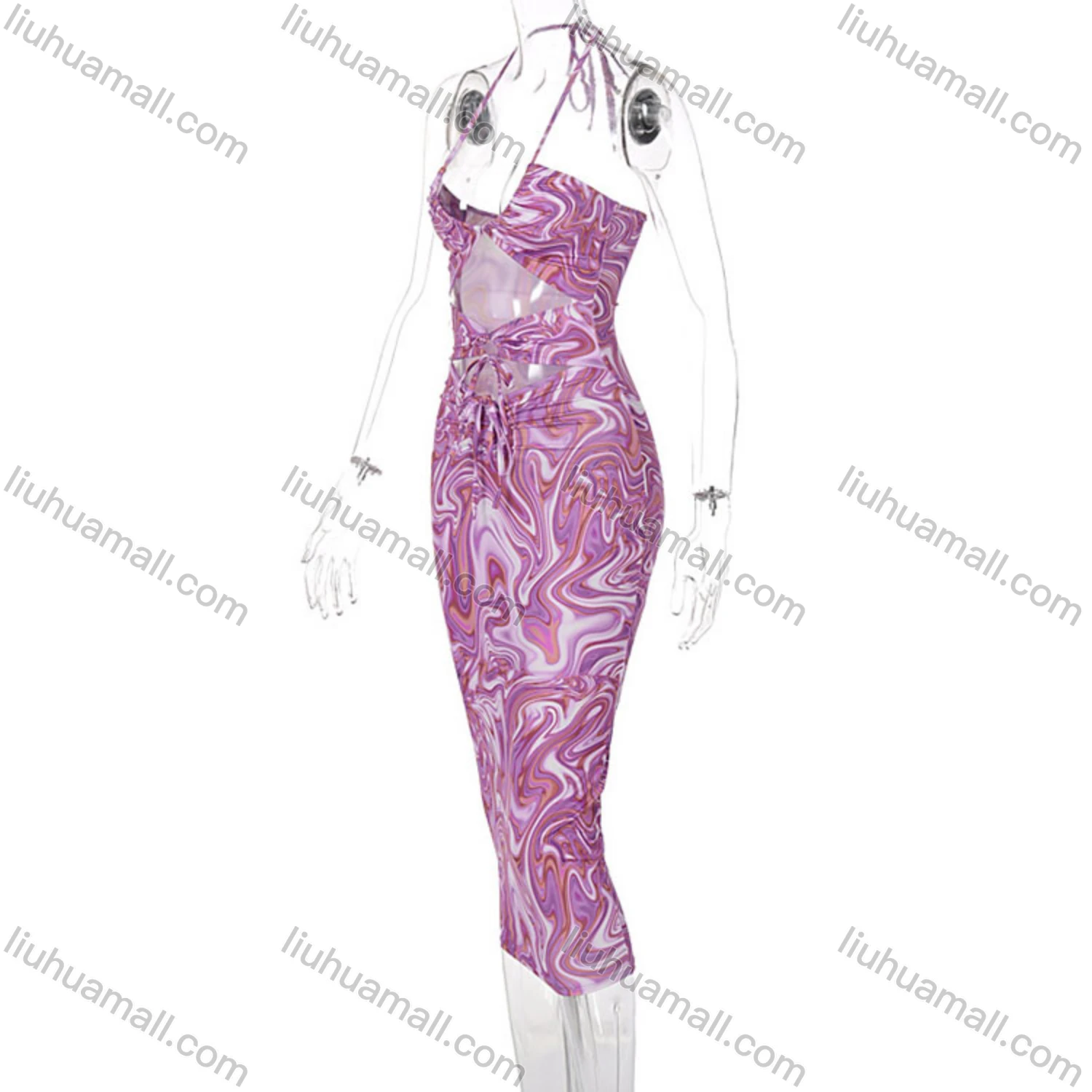 Wholesale Women's Sexy Dying Halter Cut Out Bodycon Maxi Dress D155087X# - Liuhuamall