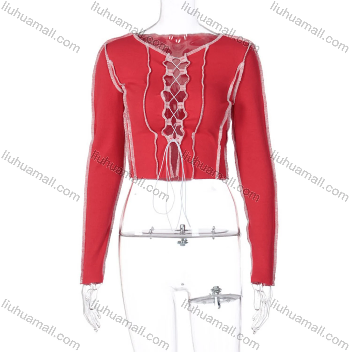 Wholesale Women's Sexy Plain Lace Up Long Sleeve Blouse - Liuhuamall