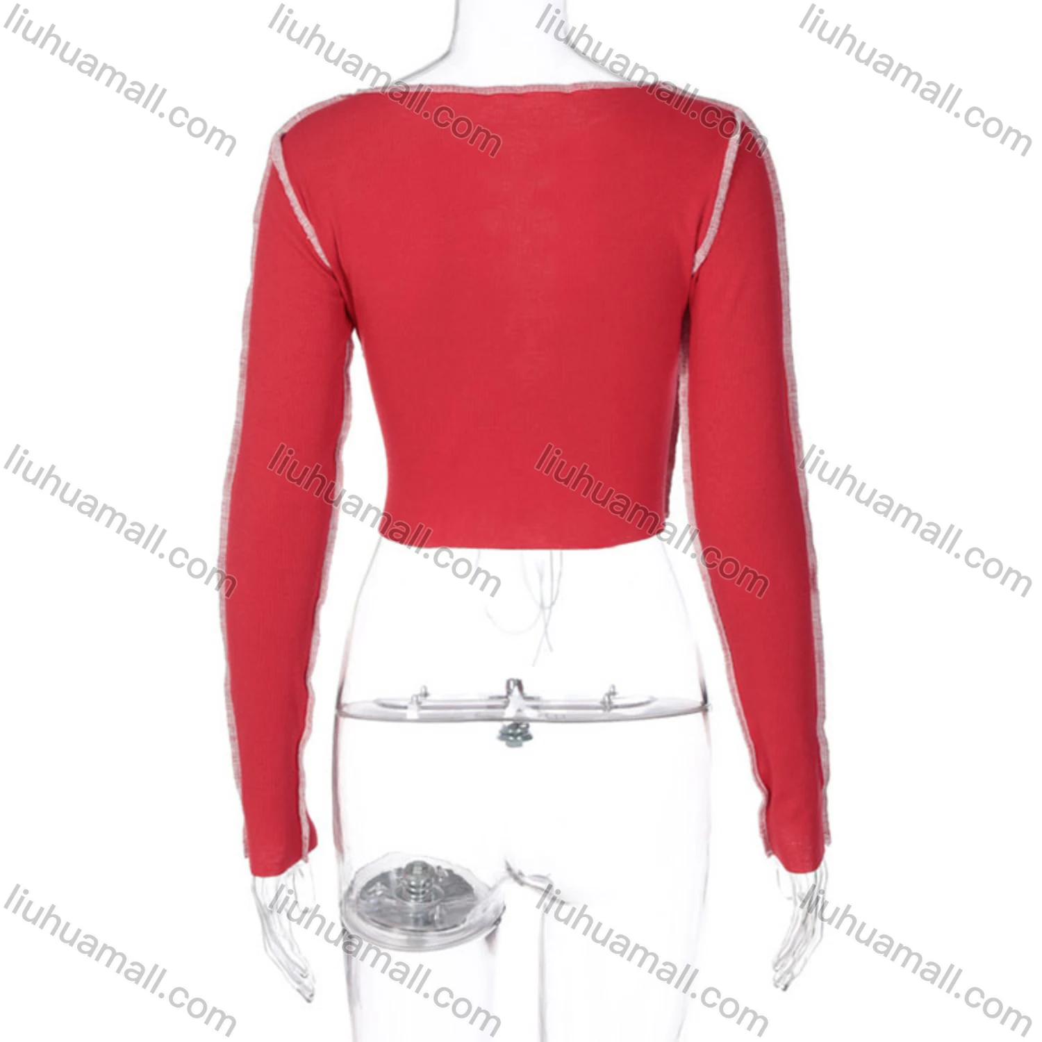 Wholesale Women's Sexy Plain Lace Up Long Sleeve Blouse - Liuhuamall