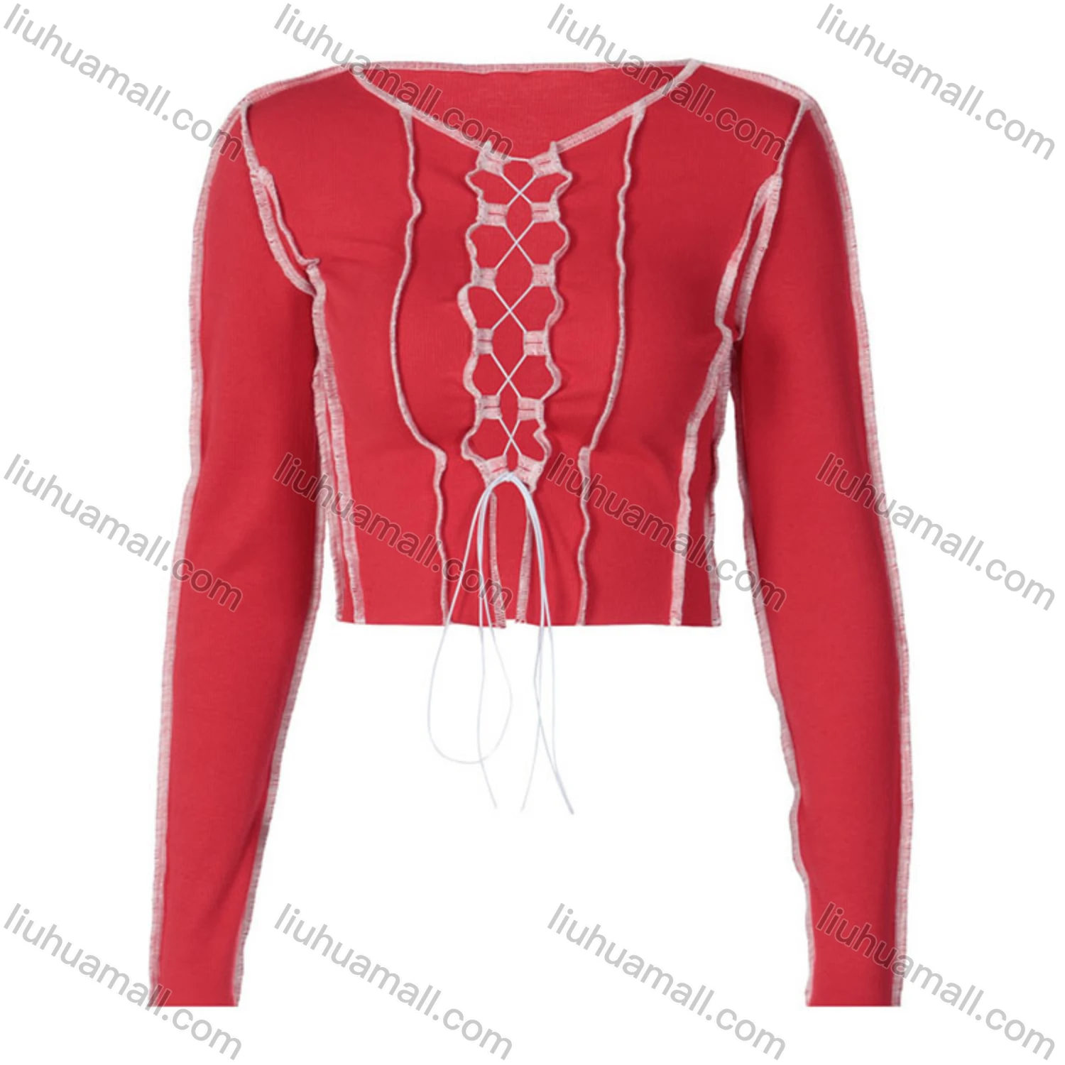Wholesale Women's Sexy Plain Lace Up Long Sleeve Blouse - Liuhuamall
