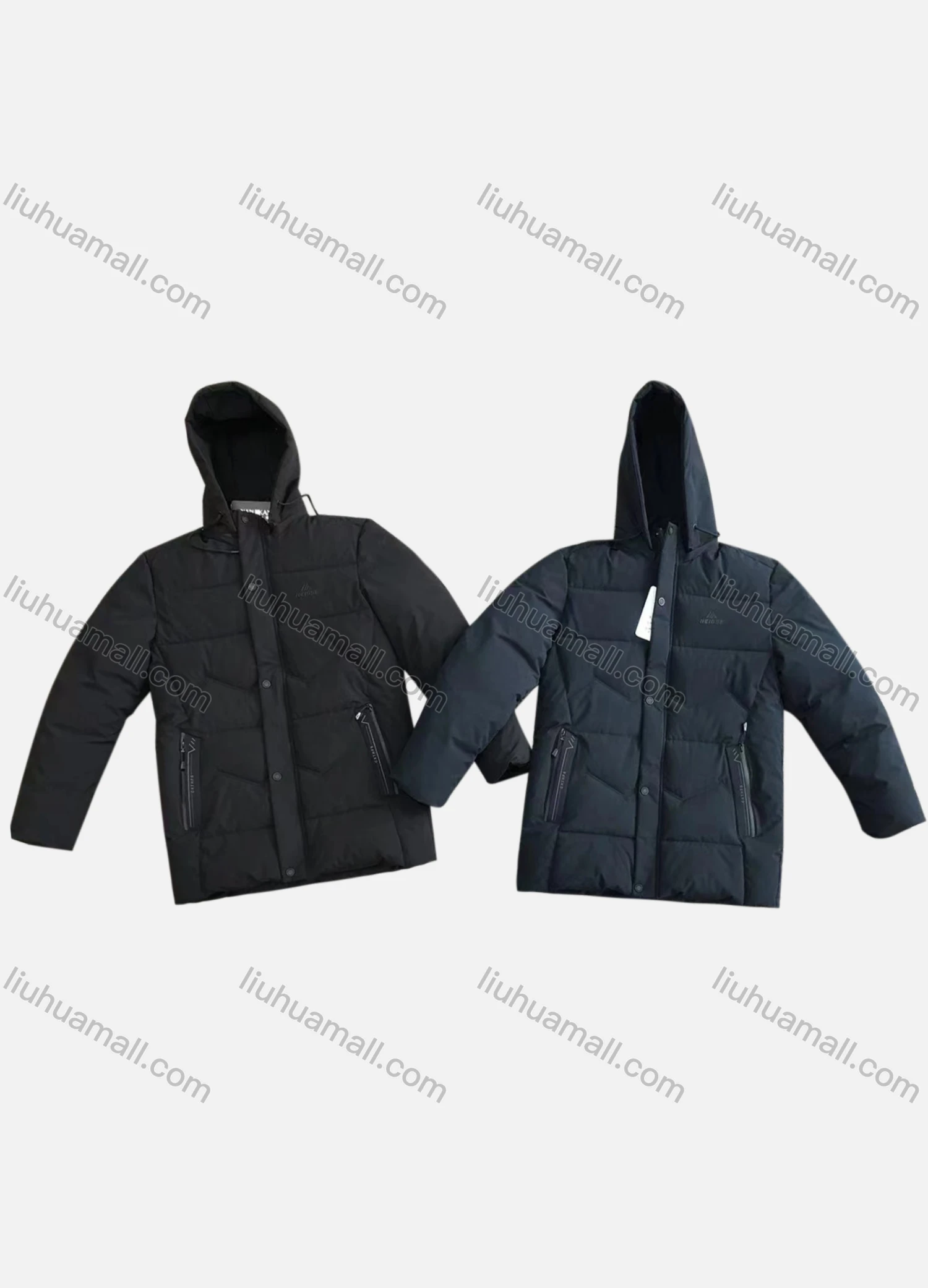 Wholesale Men's Casual Plain Warm Hood Zip Pockets Puffer Coat - Liuhuamall