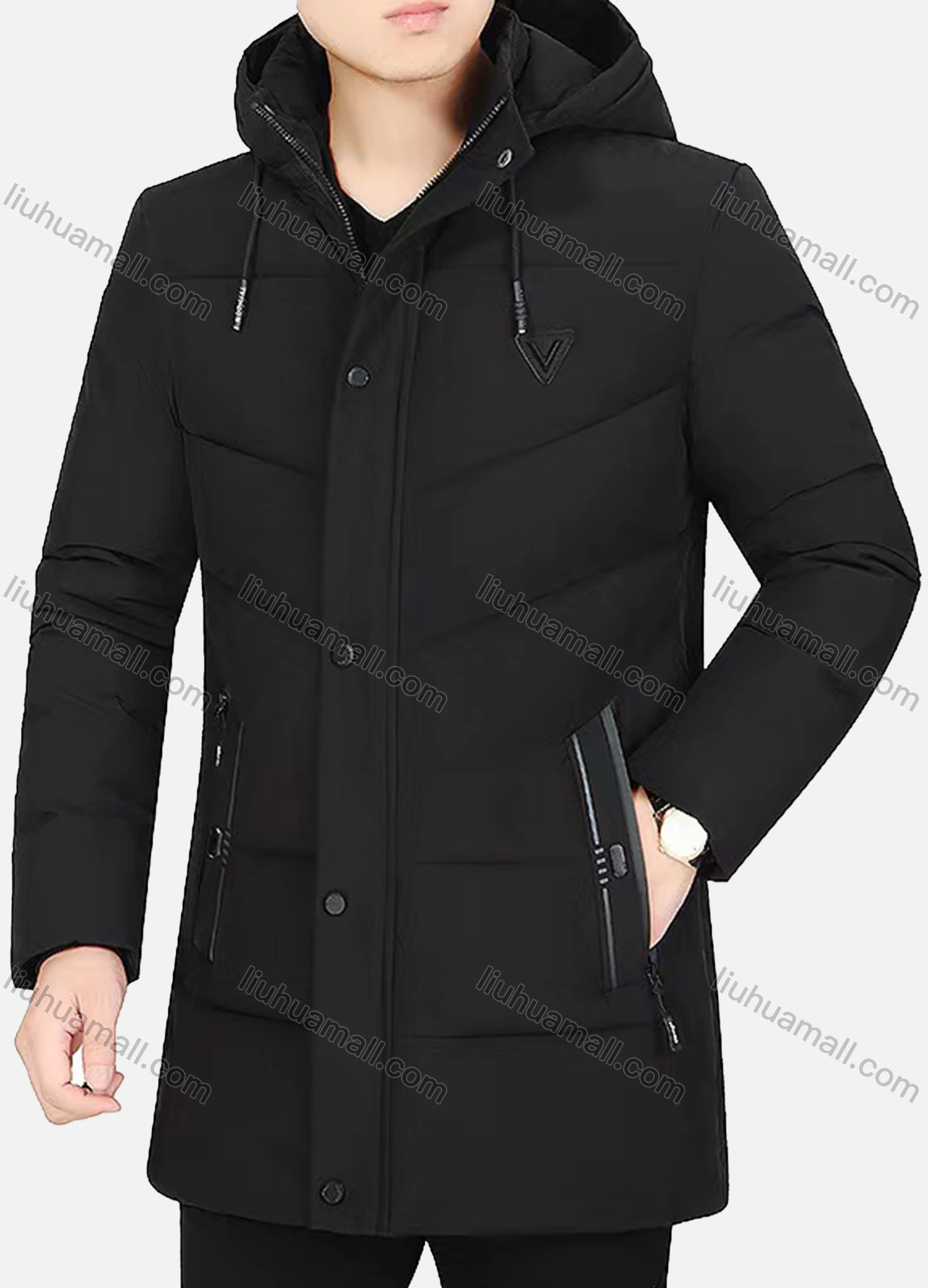 Wholesale Men's Casual Plain Warm Detachable Hood Snap Buttons Puffer Coat - Liuhuamall