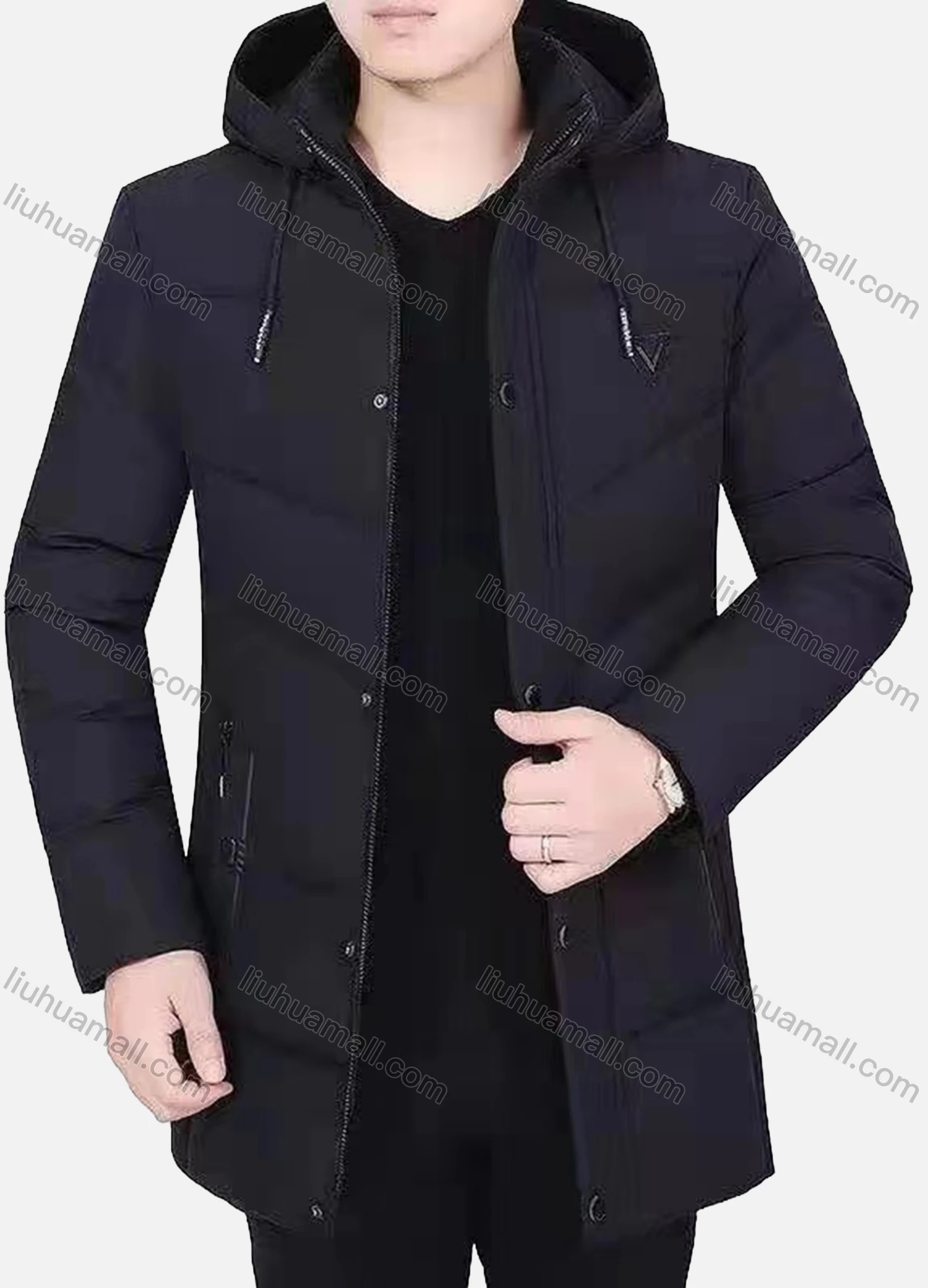 Wholesale Men's Casual Plain Warm Detachable Hood Snap Buttons Puffer Coat - Liuhuamall