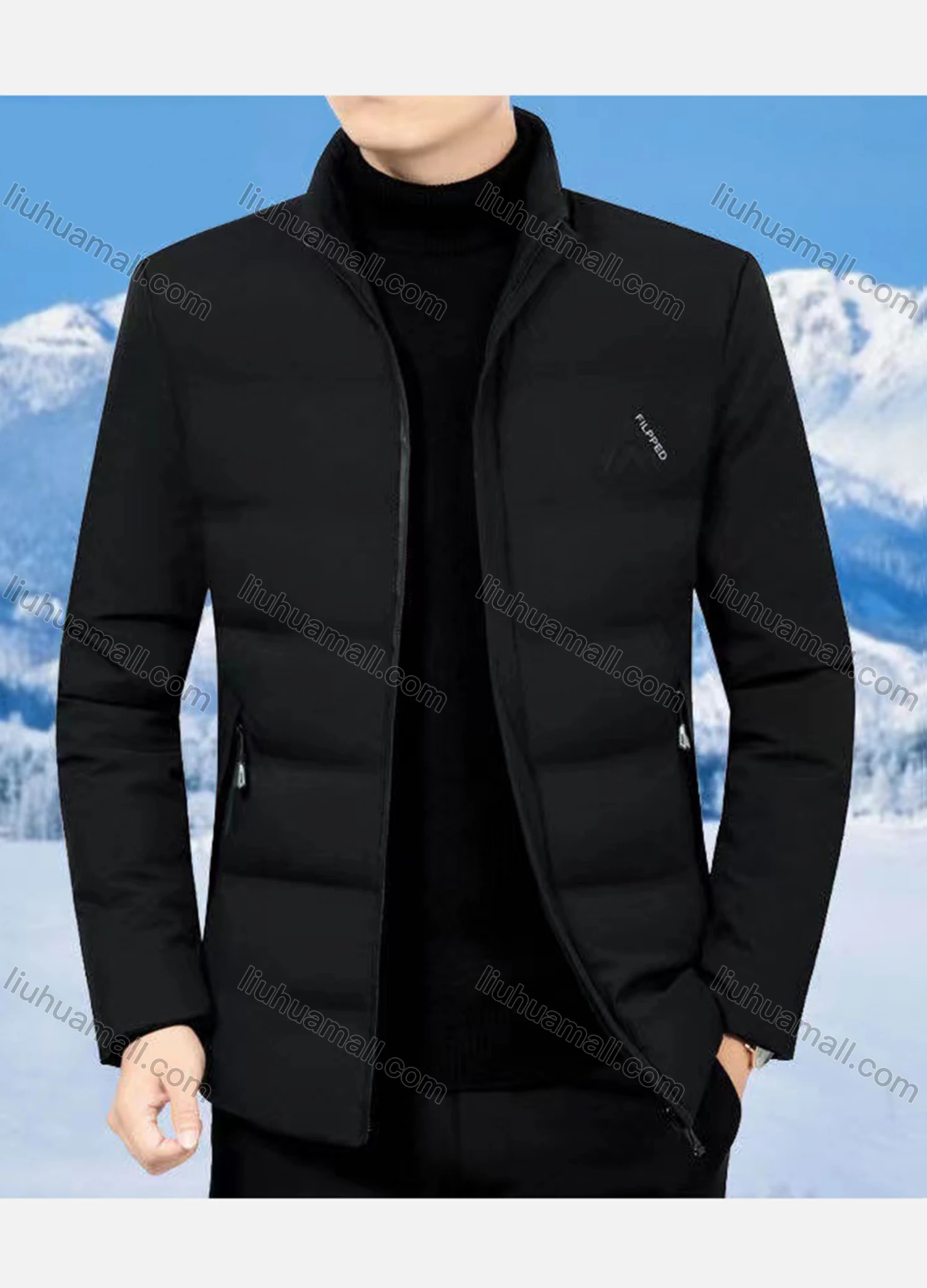 Wholesale Men's Casual Plain Warm Zipper Pockets Puffer Coat - Liuhuamall
