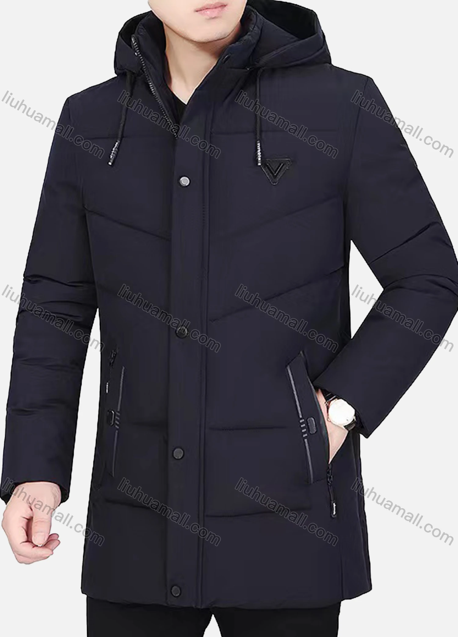 Wholesale Men's Casual Plain Warm Detachable Hood Snap Buttons Puffer Coat - Liuhuamall