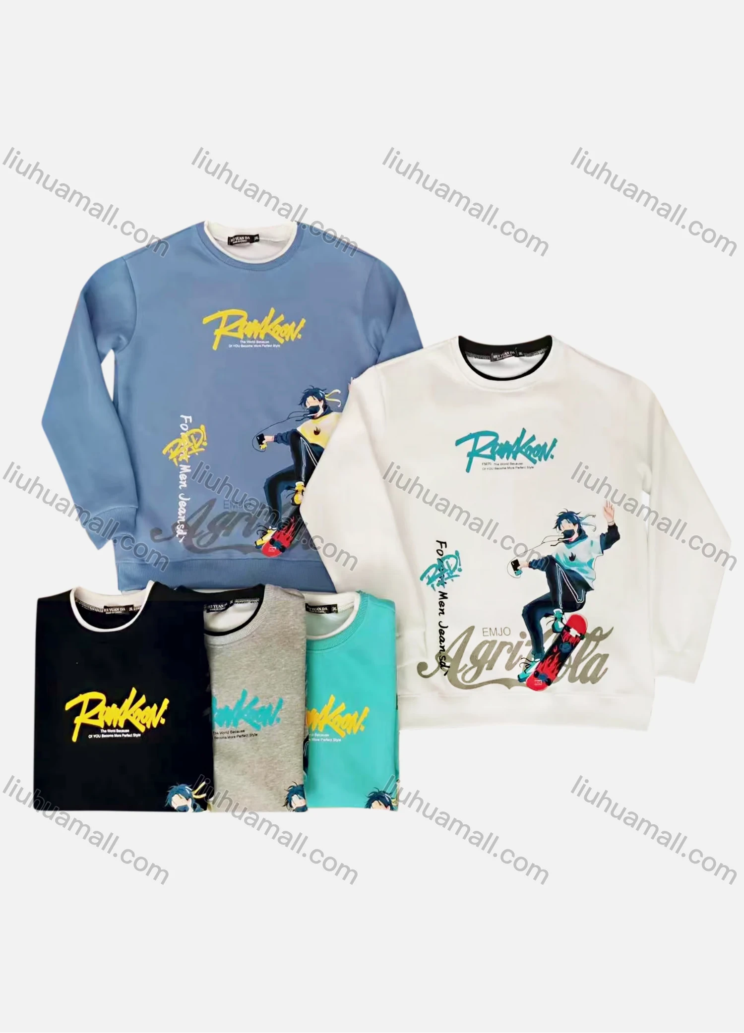 Wholesale Men's Plus Size Casual Graphic & Letter Print Round Neck Long Sleeve Sweatshirt 4# - Liuhuamall