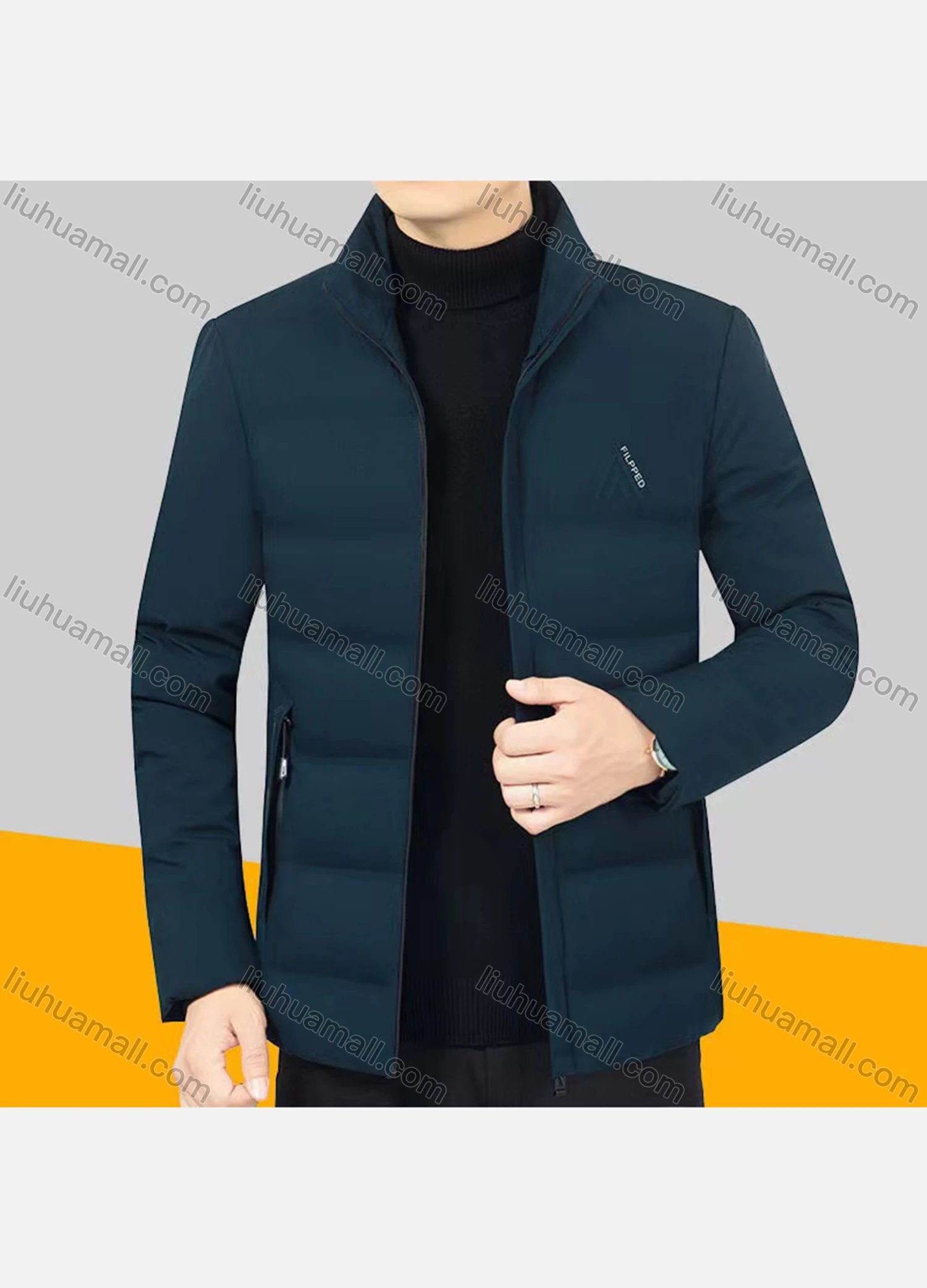 Wholesale Men's Casual Plain Warm Zipper Pockets Puffer Coat - Liuhuamall
