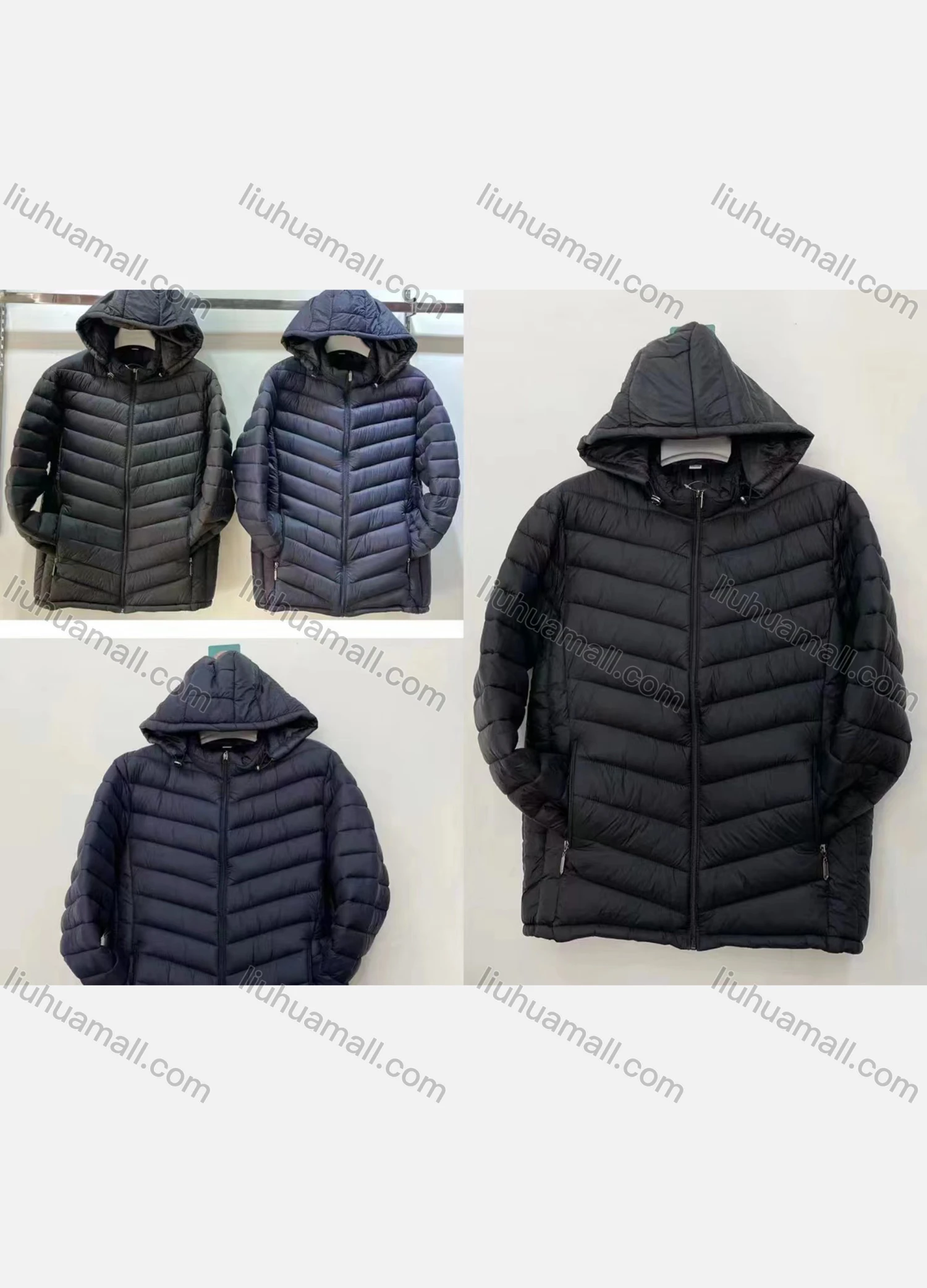 Wholesale Men's Casual Plain Warm Hood Zipper Pockets Puffer Coat - Liuhuamall