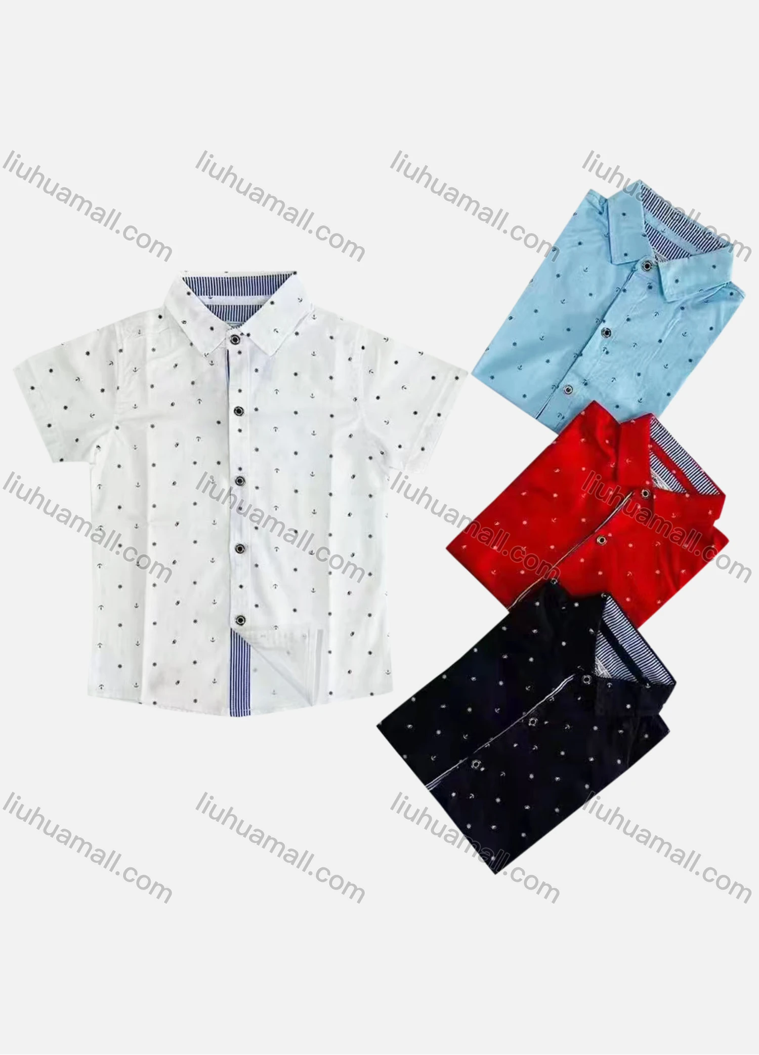 Wholesale Boy's Casual Allover Print Short Sleeve Shirt - Liuhuamall