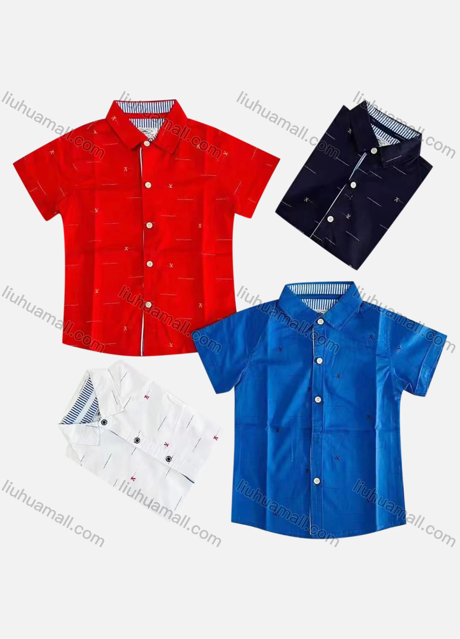 Wholesale Boy's Casual Plain Short Sleeve Shirt - Liuhuamall