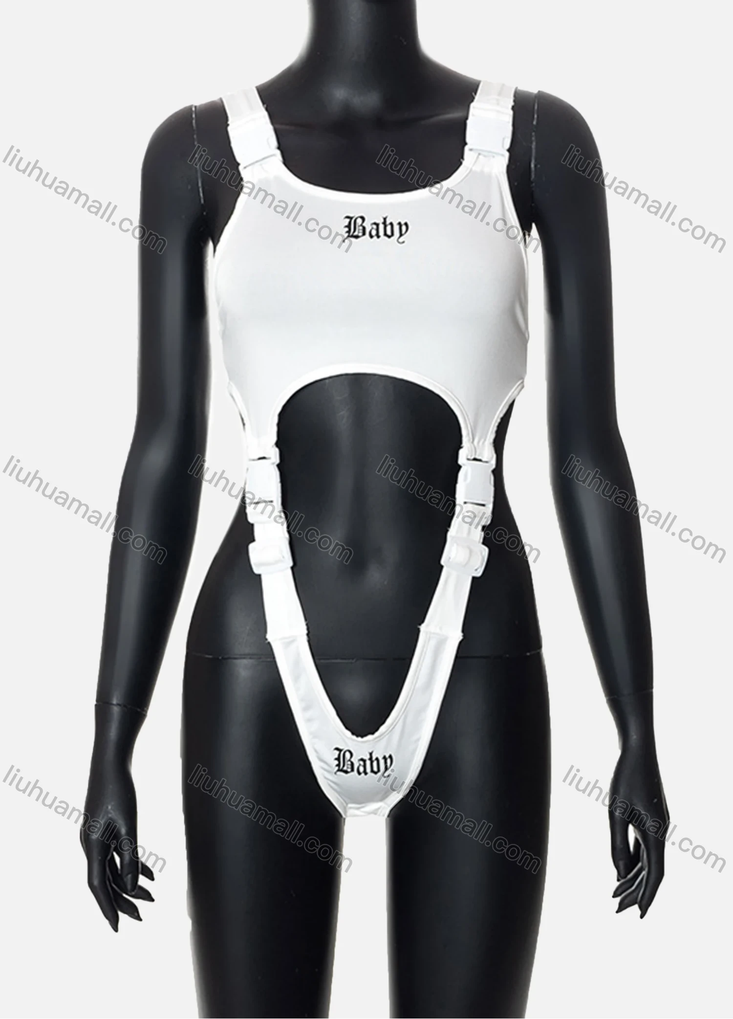 Wholesale Women's Trendy Sleeveless Buckle Letter Print Bodysuit D21BS438# - Liuhuamall