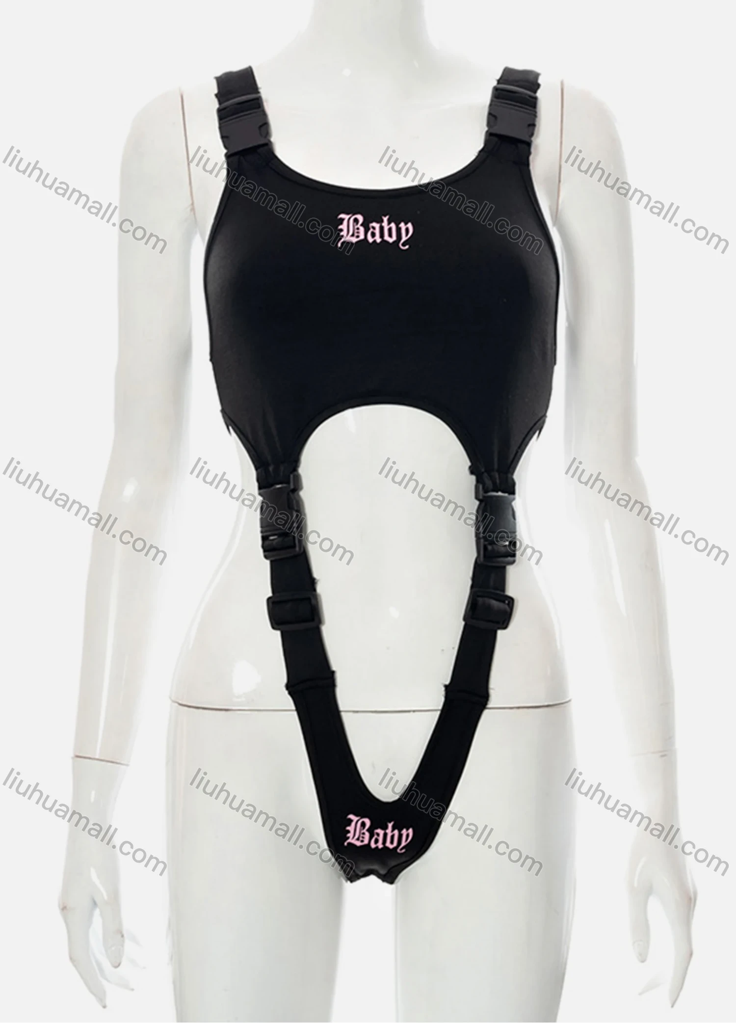 Wholesale Women's Trendy Sleeveless Buckle Letter Print Bodysuit D21BS438# - Liuhuamall