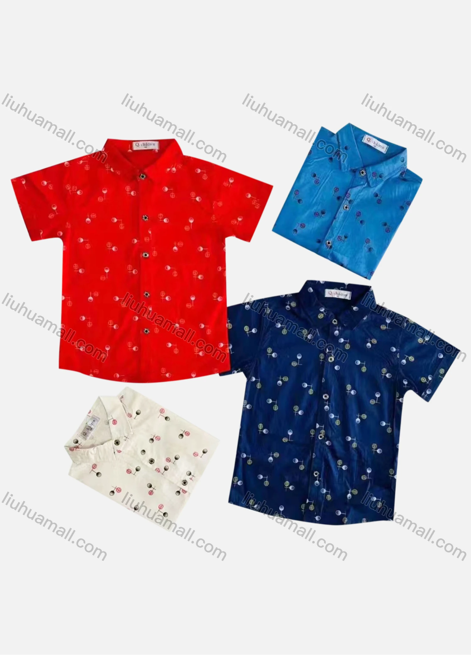Wholesale Boy's Casual Allover Print Short Sleeve Shirt - Liuhuamall