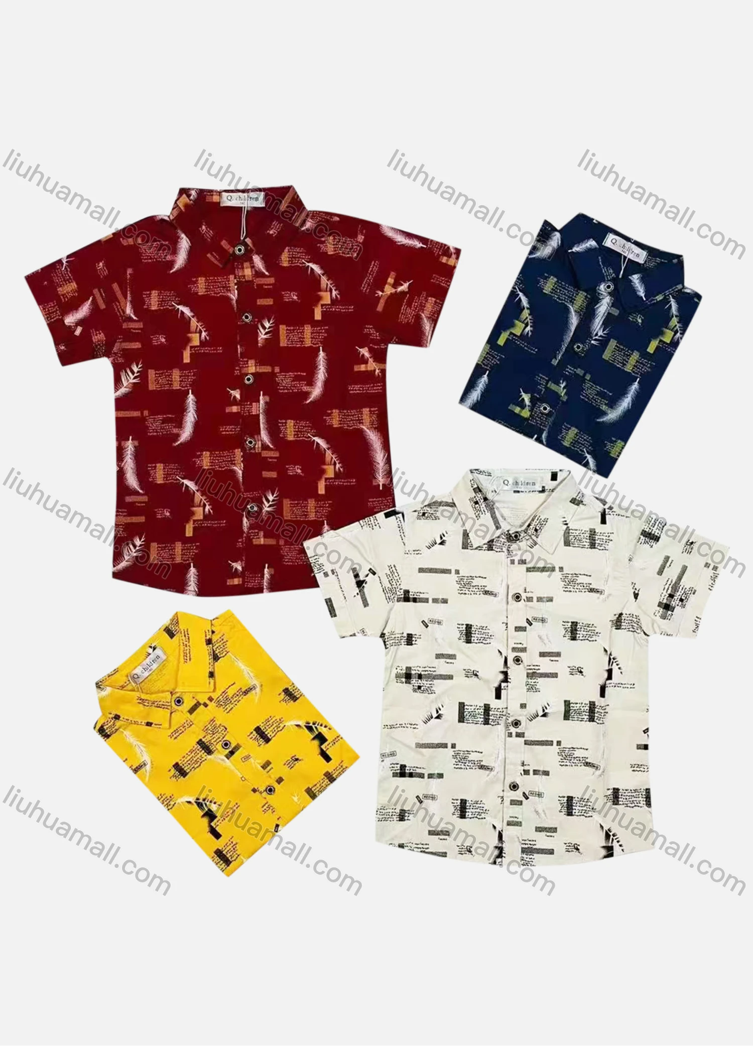 Wholesale Boy's Casual Allover Print Short Sleeve Shirt - Liuhuamall