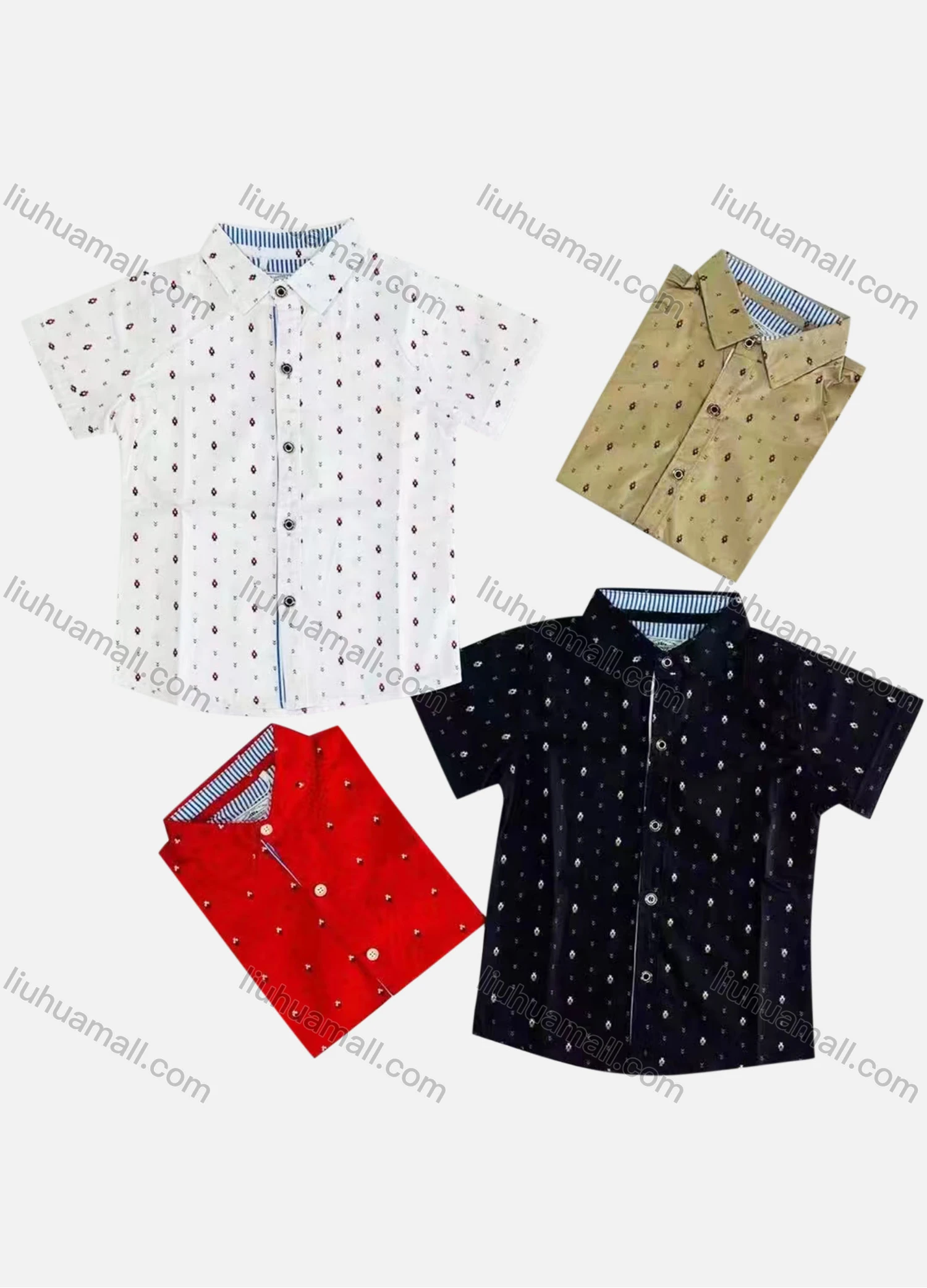 Wholesale Boy's Casual Allover Print Short Sleeve Shirt - Liuhuamall
