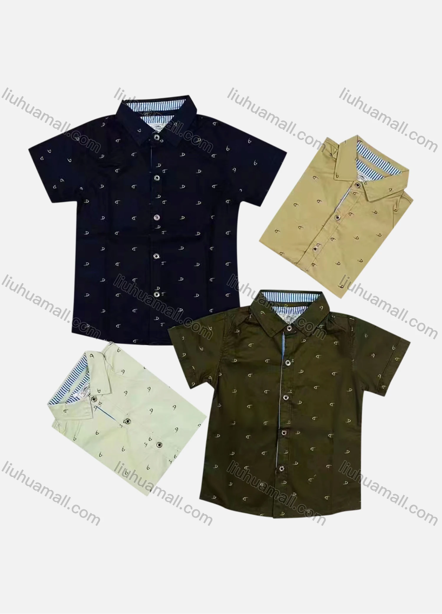 Wholesale Boy's Casual Allover Print Short Sleeve Shirt - Liuhuamall