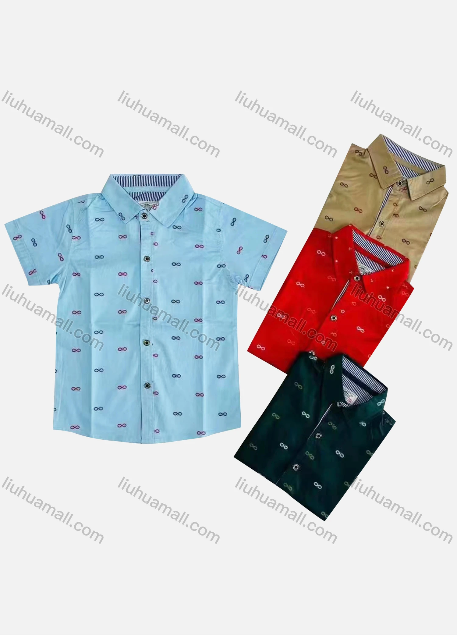 Wholesale Boy's Casual Allover Print Short Sleeve Shirt - Liuhuamall