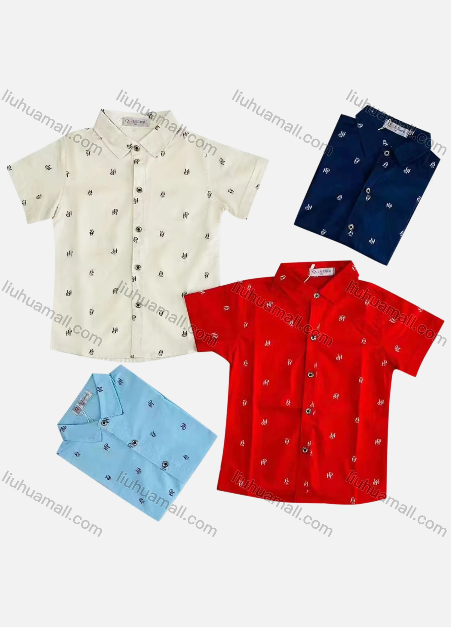 Wholesale Boy's Casual Allover Print Short Sleeve Shirt - Liuhuamall