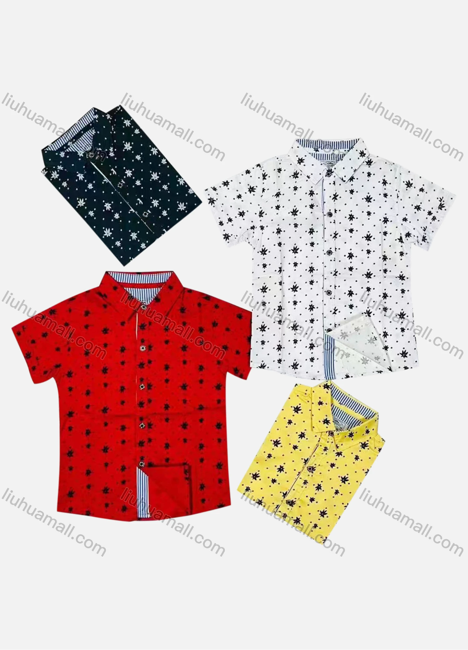 Wholesale Boy's Casual Allover Print Short Sleeve Shirt - Liuhuamall