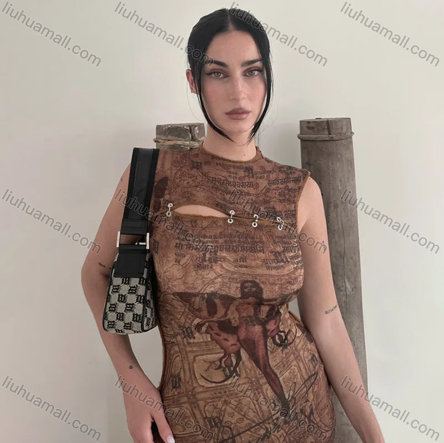 Wholesale Women's Fashion Pullover Sleeveless Allover Print High Waist Maxi Mermaid Dress D22DS367# - Liuhuamall