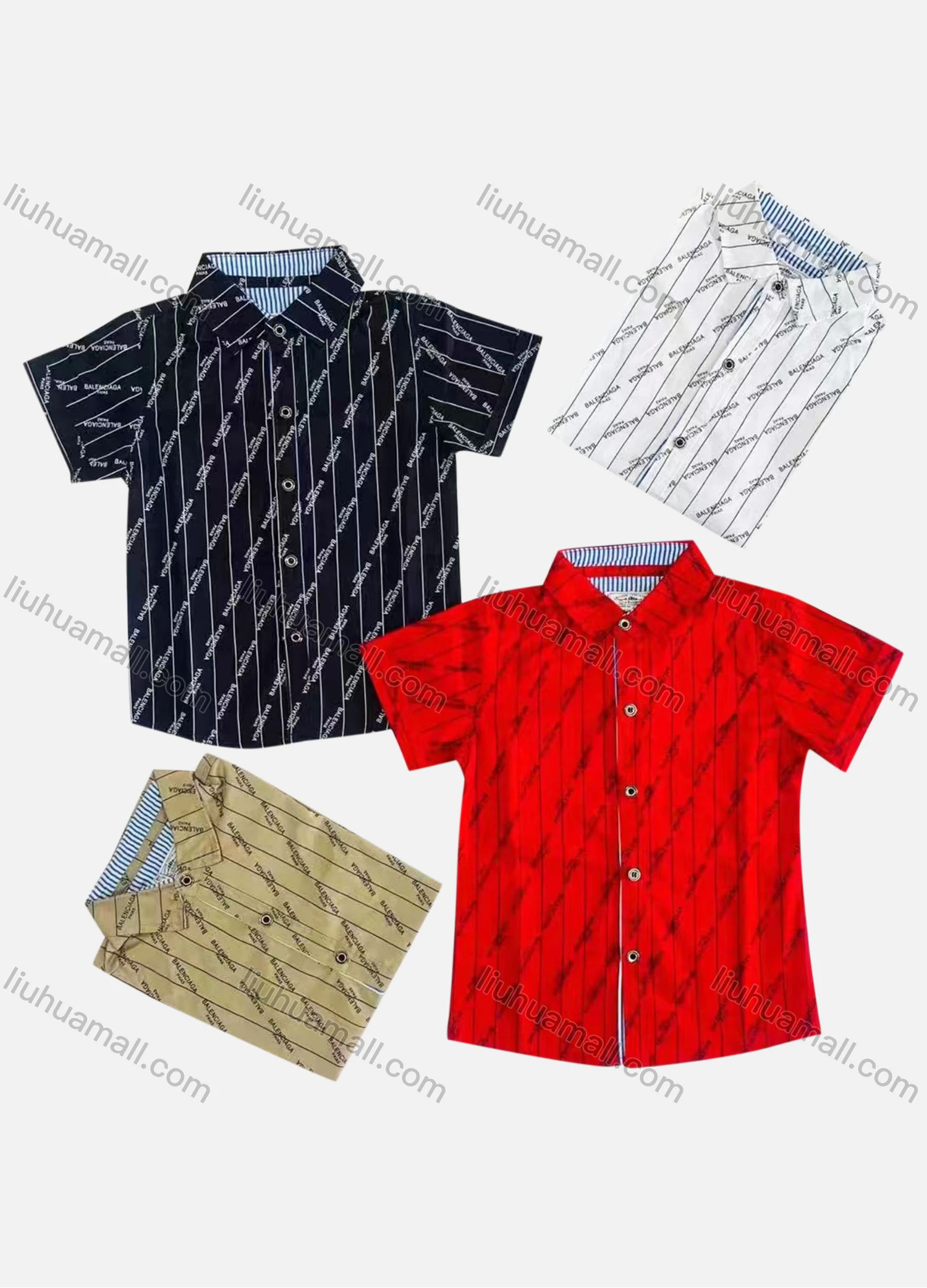 Wholesale Boy's Casual Striped Letter Print Short Sleeve Shirt - Liuhuamall