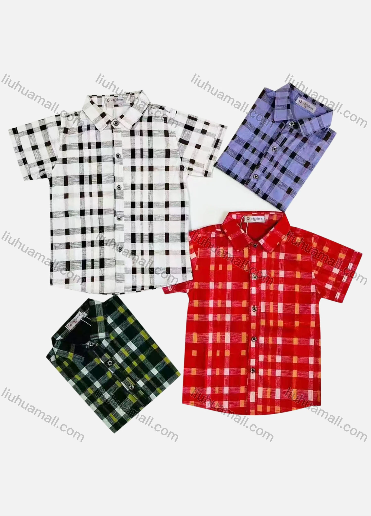 Wholesale Boy's Casual Plaid Print Short Sleeve Shirt - Liuhuamall