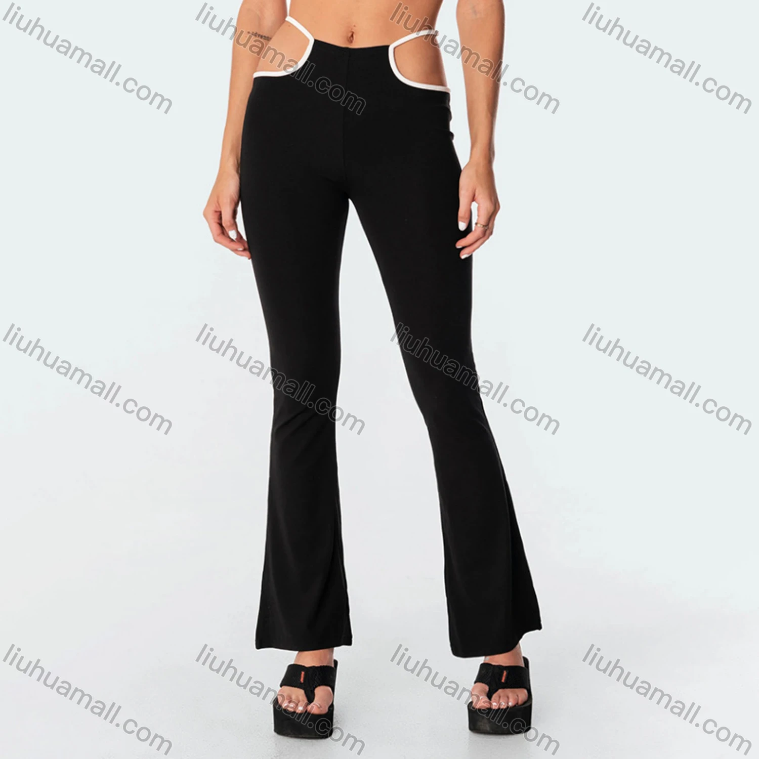 Wholesale Women's Fashion Spaghetti Strap Racerback Cami Tops & Cutout Flared Pants 2 Piece Set Q21ST283# - Liuhuamall