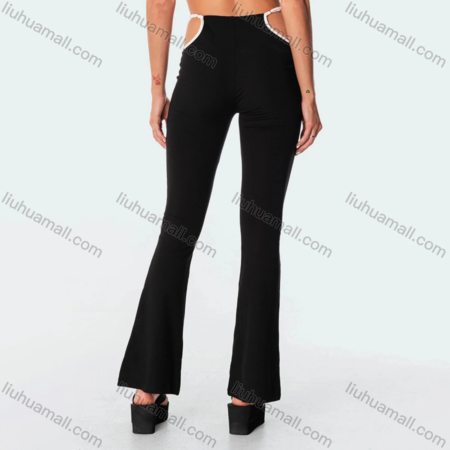 Wholesale Women's Fashion Spaghetti Strap Racerback Cami Tops & Cutout Flared Pants 2 Piece Set Q21ST283# - Liuhuamall