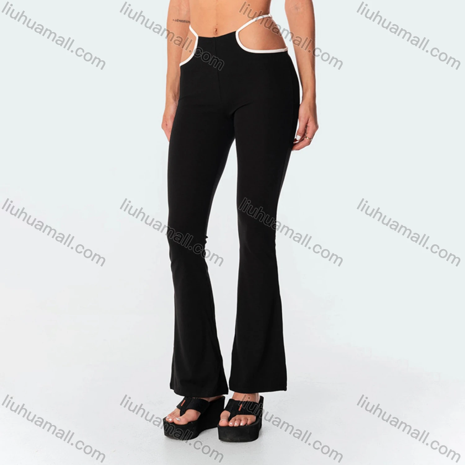 Wholesale Women's Fashion Spaghetti Strap Racerback Cami Tops & Cutout Flared Pants 2 Piece Set Q21ST283# - Liuhuamall