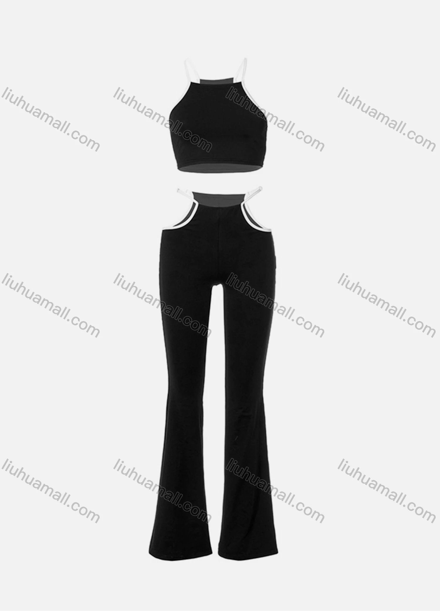 Wholesale Women's Fashion Spaghetti Strap Racerback Cami Tops & Cutout Flared Pants 2 Piece Set Q21ST283# - Liuhuamall