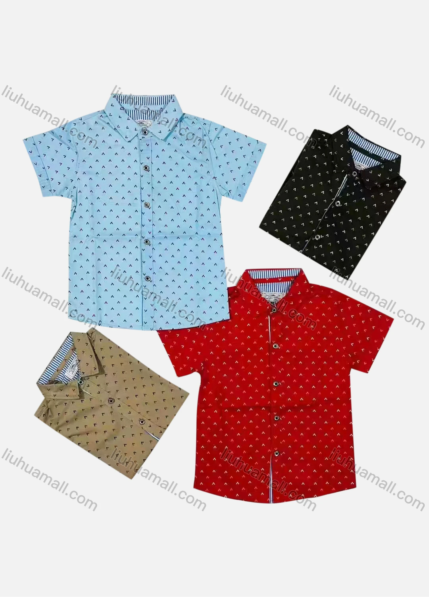 Wholesale Boy's Casual Allover Print Short Sleeve Shirt - Liuhuamall