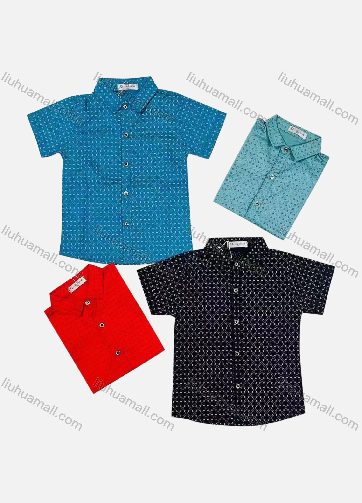 Wholesale Boy's Casual Allover Print Short Sleeve Shirt - Liuhuamall