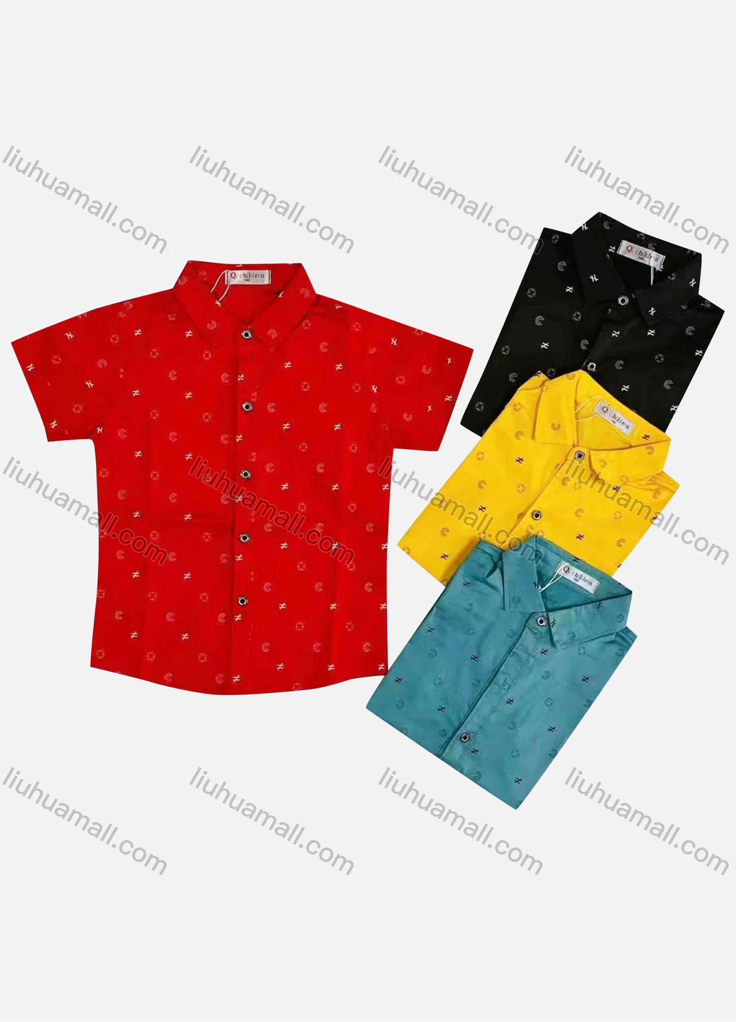 Wholesale Boy's Casual Allover Print Short Sleeve Shirt - Liuhuamall