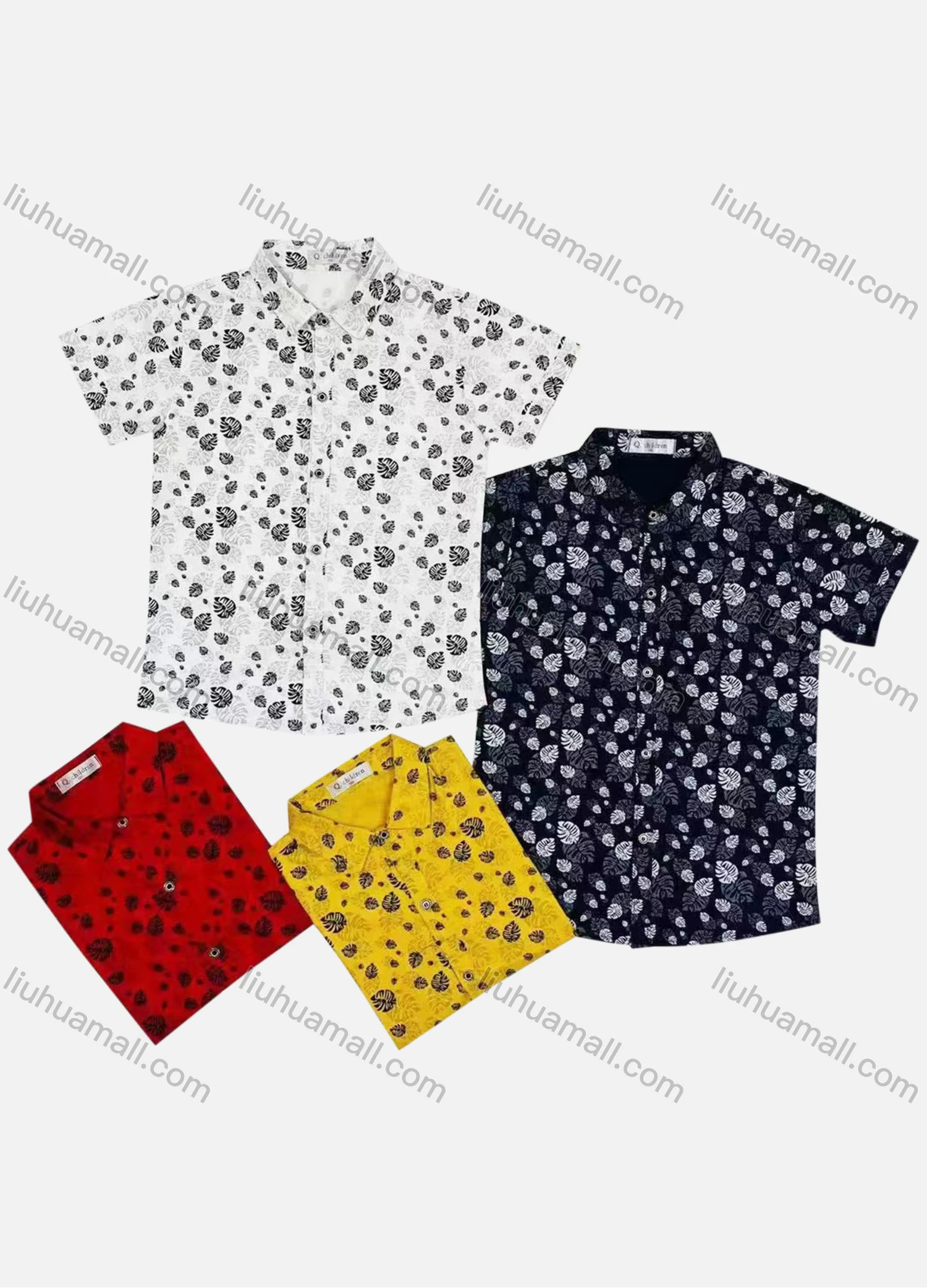 Wholesale Boy's Casual Leaf Print Short Sleeve Shirt - Liuhuamall