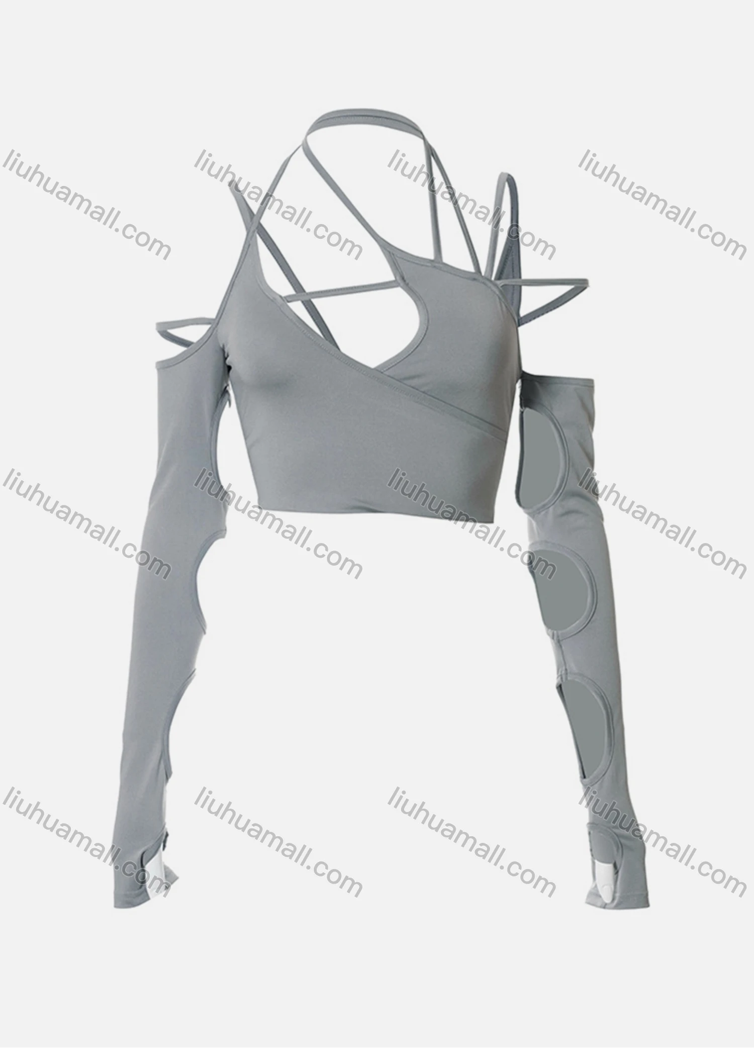 Wholesale Women's Fashion Asymmetrical Spaghetti Strap Sexy Cutout Crop Top Q21TP294# - Liuhuamall