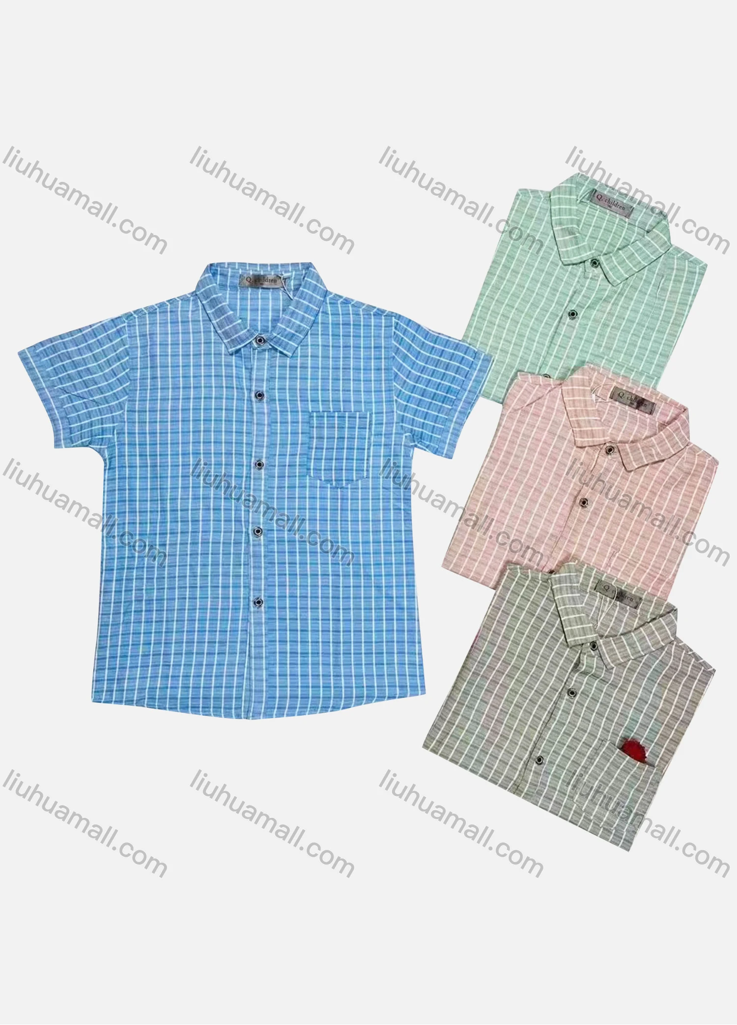 Wholesale Boy's Casual Plaid Print Patch Pocket Short Sleeve Shirt - Liuhuamall