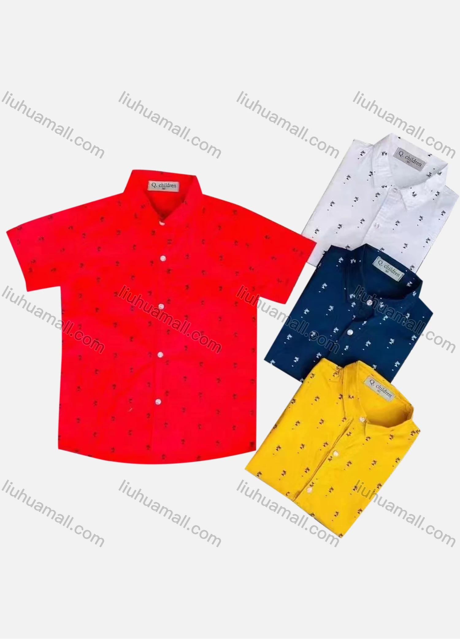 Wholesale Boy's Casual Allover Print Short Sleeve Shirt - Liuhuamall