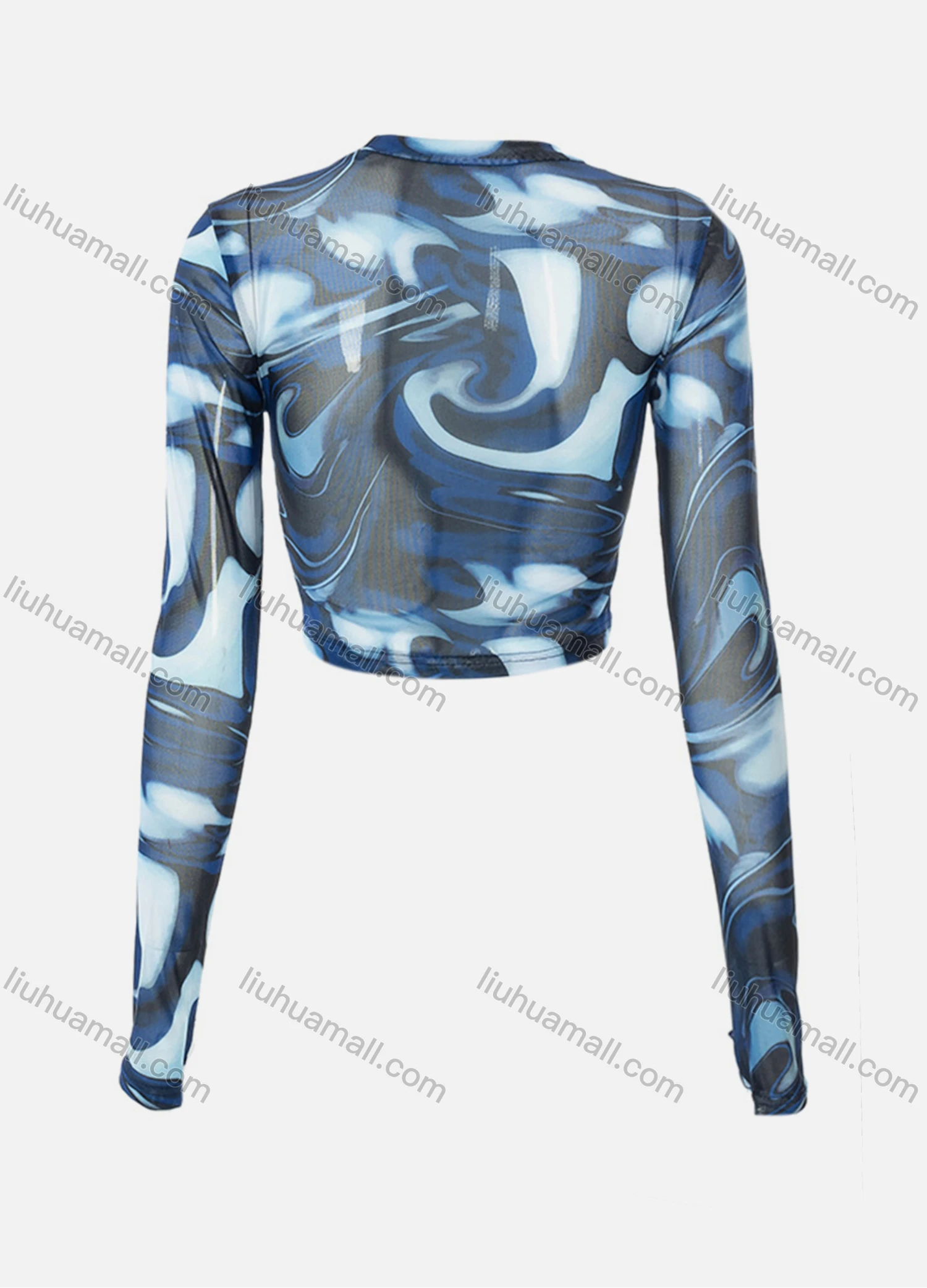Wholesale Women's Sexy Long Sleeve Mesh Semi-sheer Crop Top Q21TP574# - Liuhuamall