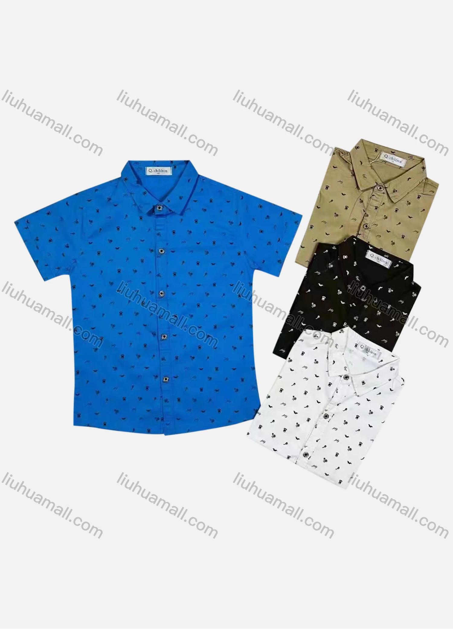 Wholesale Boy's Casual Allover Print Short Sleeve Shirt - Liuhuamall