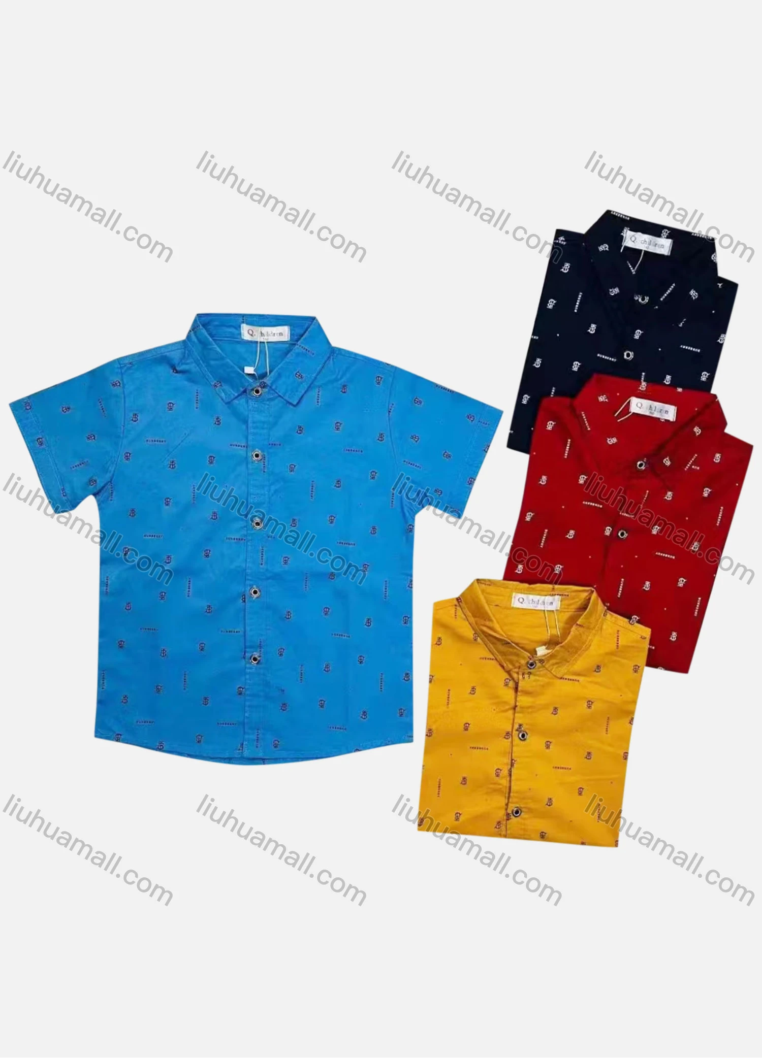 Wholesale Boy's Casual Allover Print Short Sleeve Shirt - Liuhuamall